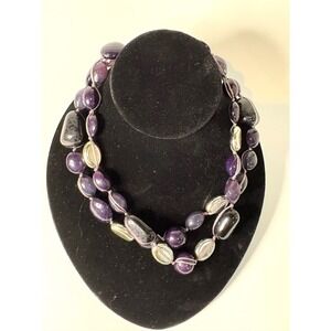 Dark Purple Multi Strand Chunky Bead Statement Necklace Adjustable 18-21"